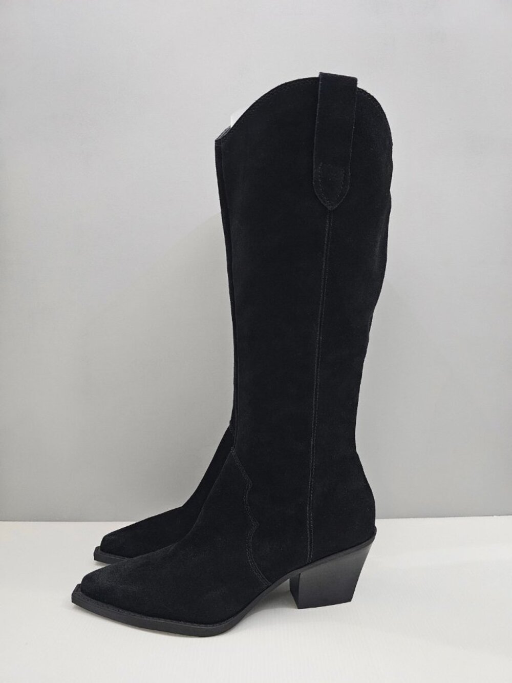 Dolce Vita Regy Western Knee High Boots Womens 11 Wide Calf Black Suede Cowboy